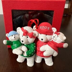 MARSHALL FIELD’S Santa Bear Family Christmas Ornament 2002 Comes With Box  VTG